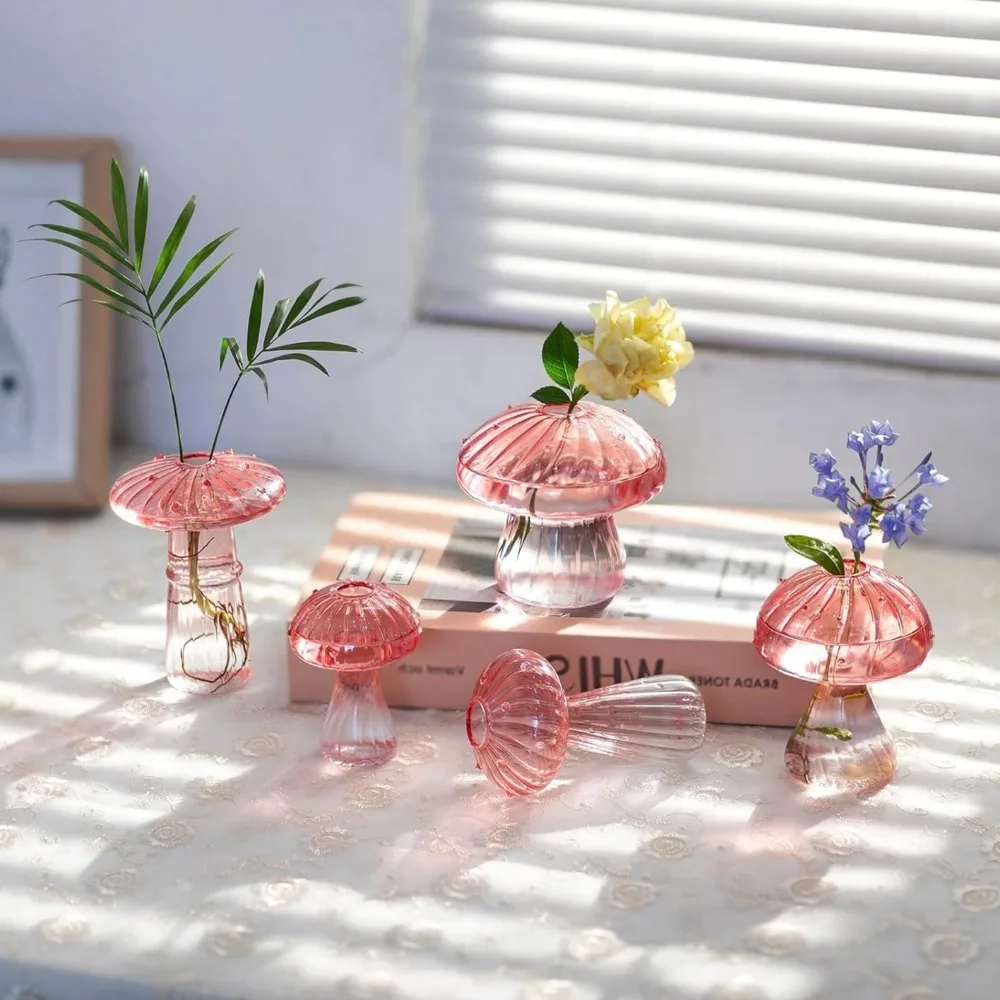 キノコ型の溝付きガラス繁殖ステーション、リビングルームの窓辺 - Propagation Station Vase のレビューと価格